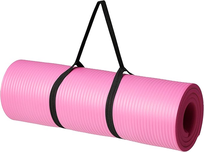 Basics Extra Thick Exercise Yoga Mat with Carrying Strap
